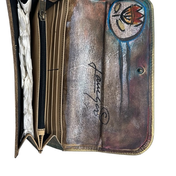 NEW Jane Yoo Vintage Wearable Art Hand Painted Leather Wallet - Picture 4 of 4